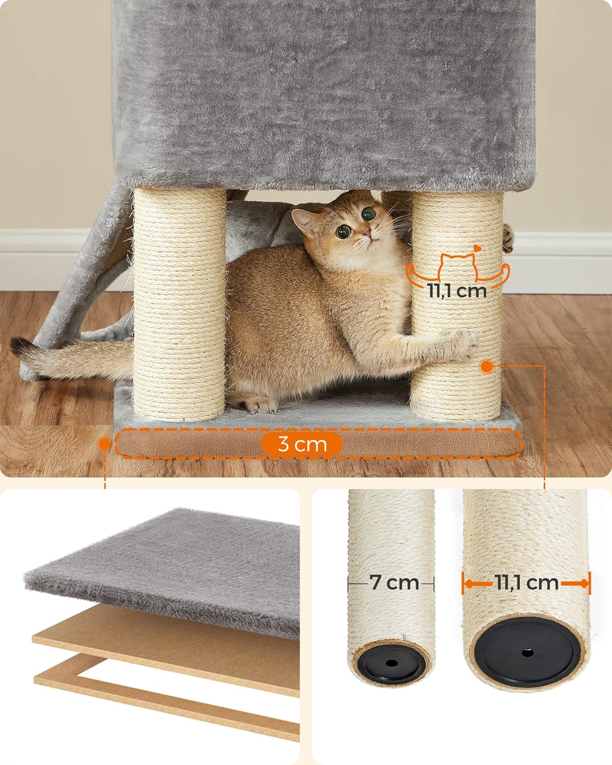FEANDREA Ansamblu de joaca pisici, tip copac, pentru pisici de dimensiuni mari, 50x50x141 cm, gri Household NewTrend