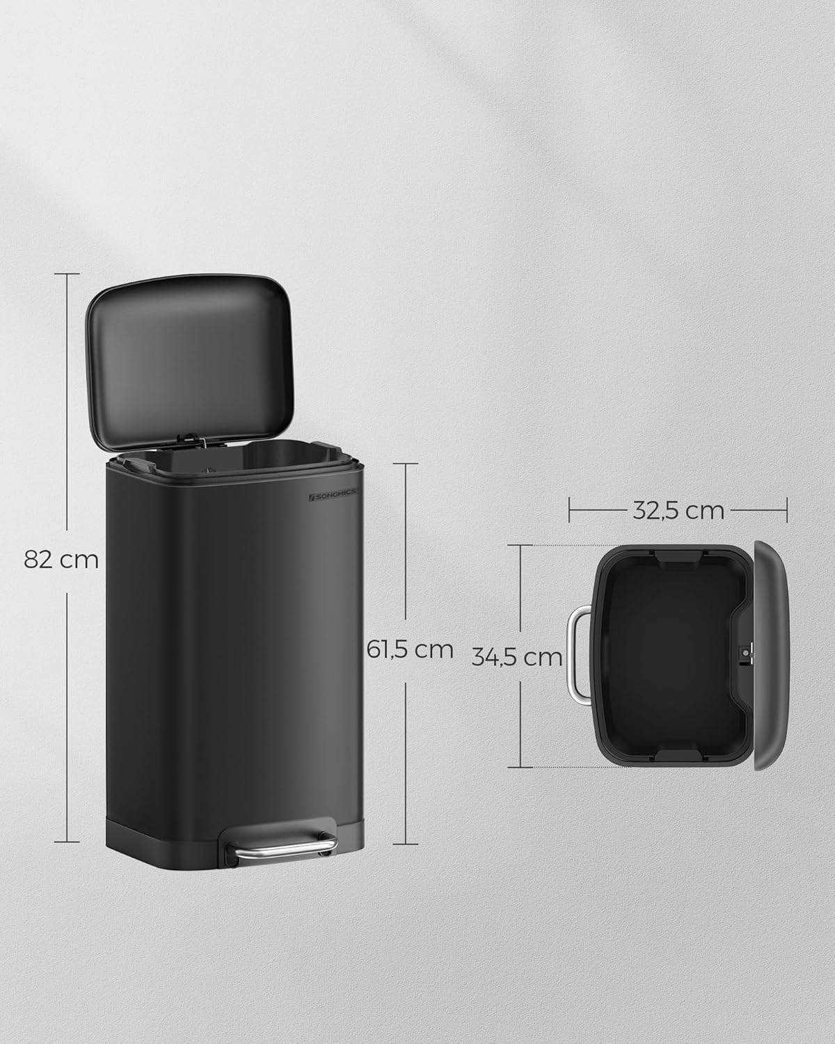 SONGMICS Cos de gunoi din otel, cu pedala si soft-close, galeata interioara, 30 litri, negru Household NewTrend