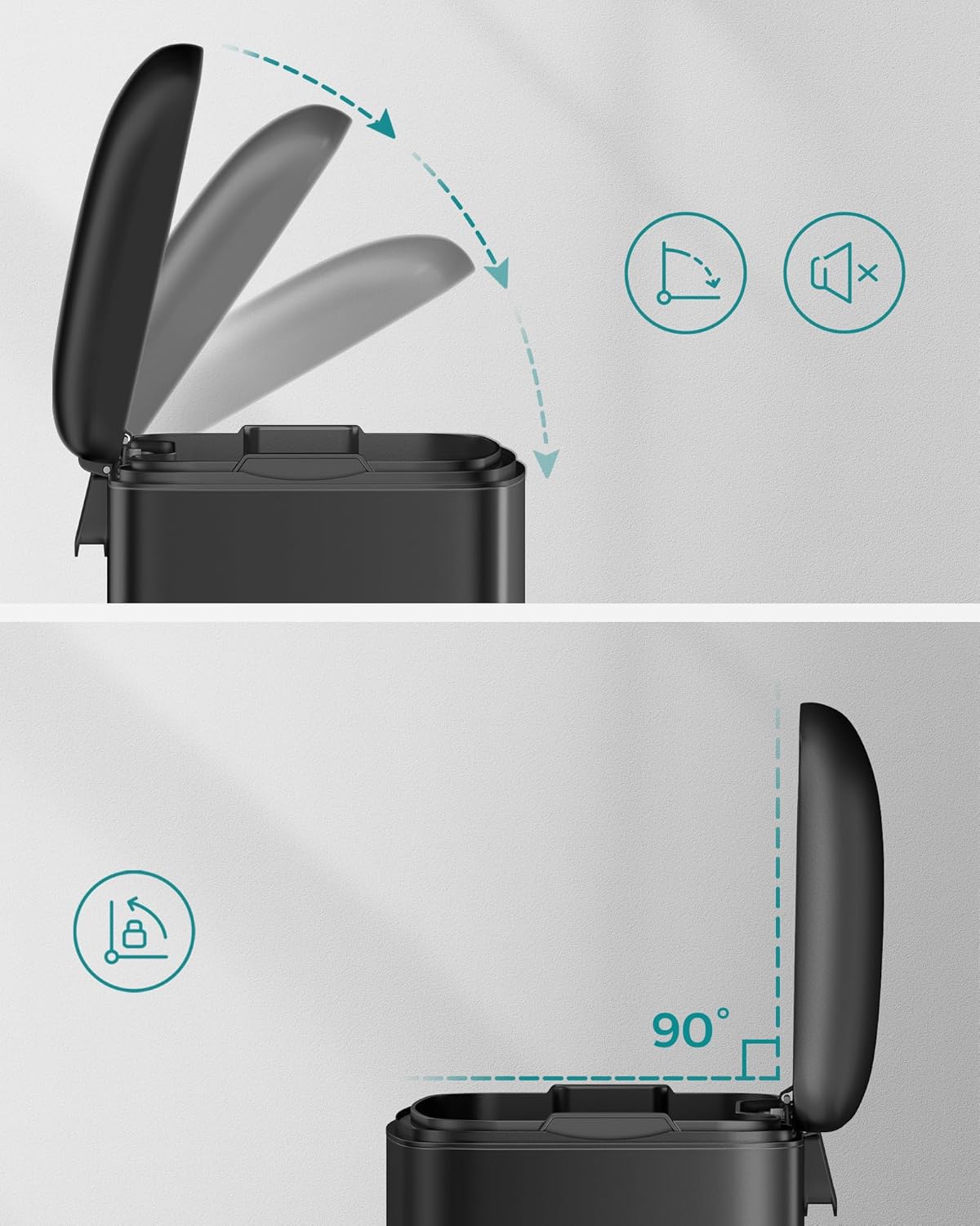 SONGMICS Cos de gunoi din otel, cu pedala si soft-close, galeata interioara, 30 litri, negru Household NewTrend
