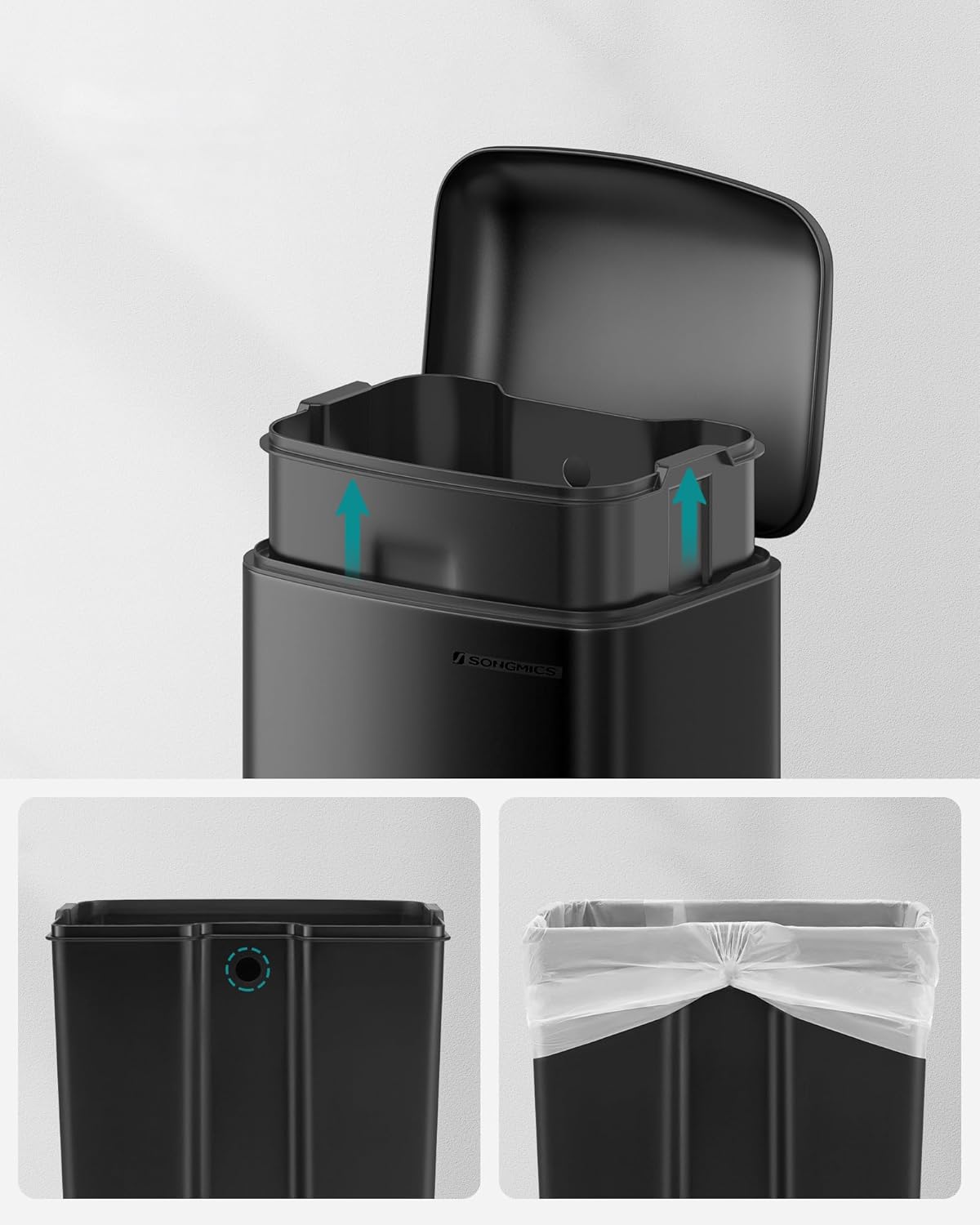 SONGMICS Cos de gunoi din otel, cu pedala si soft-close, galeata interioara, 30 litri, negru Household NewTrend
