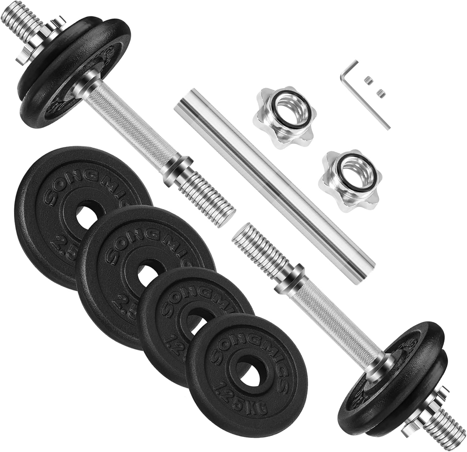 SONGMICS Set gantere si haltera reglabile, integral din otel, 20kg Household NewTrend