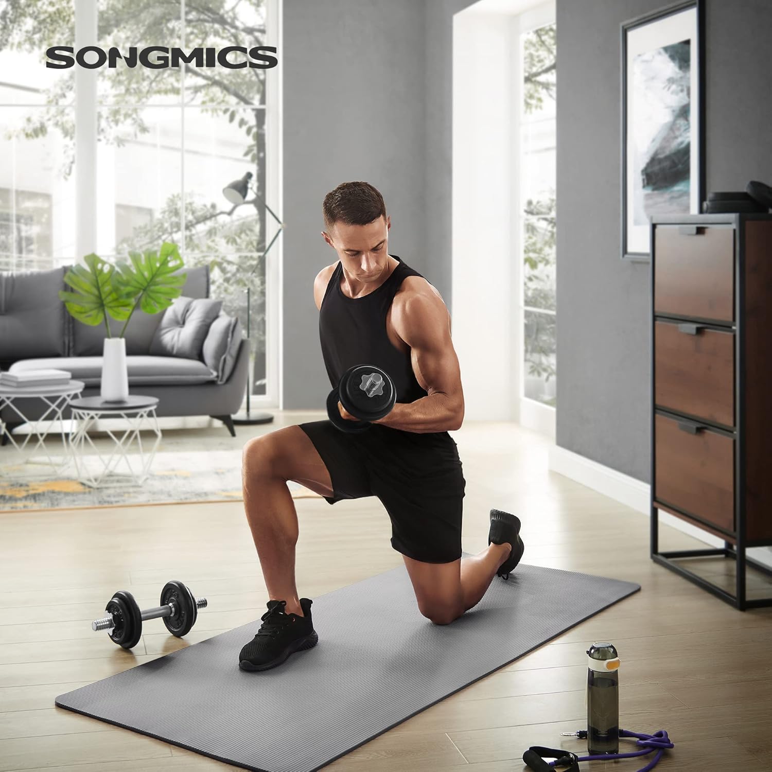 SONGMICS Set gantere si haltera reglabile, integral din otel, 20kg Household NewTrend