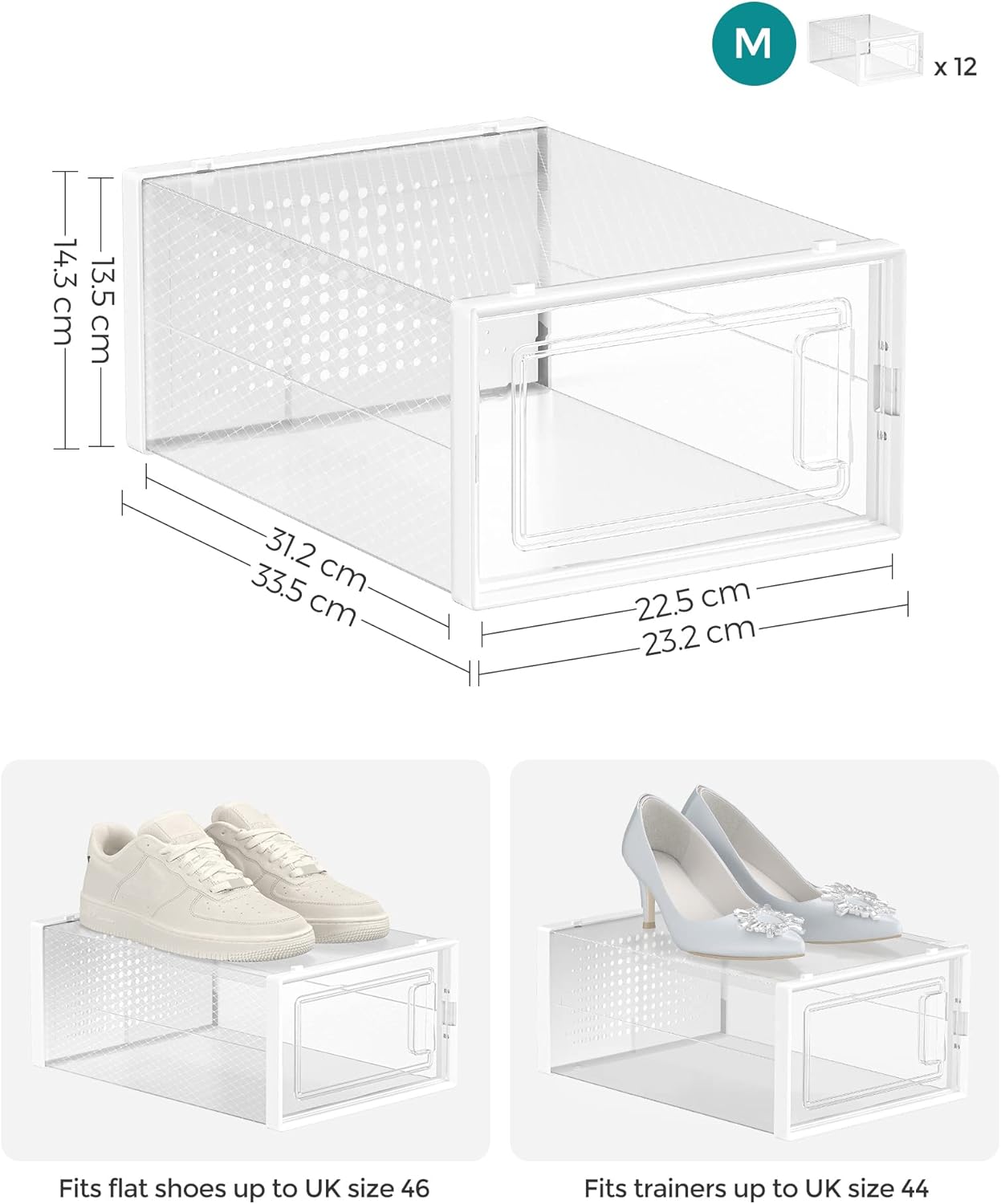 SONGMICS Cutii de pantofi, set de 12 organizatoare stivuibile, structura rezistenta ABS, 34x23x14 cm, transparent Household NewTrend