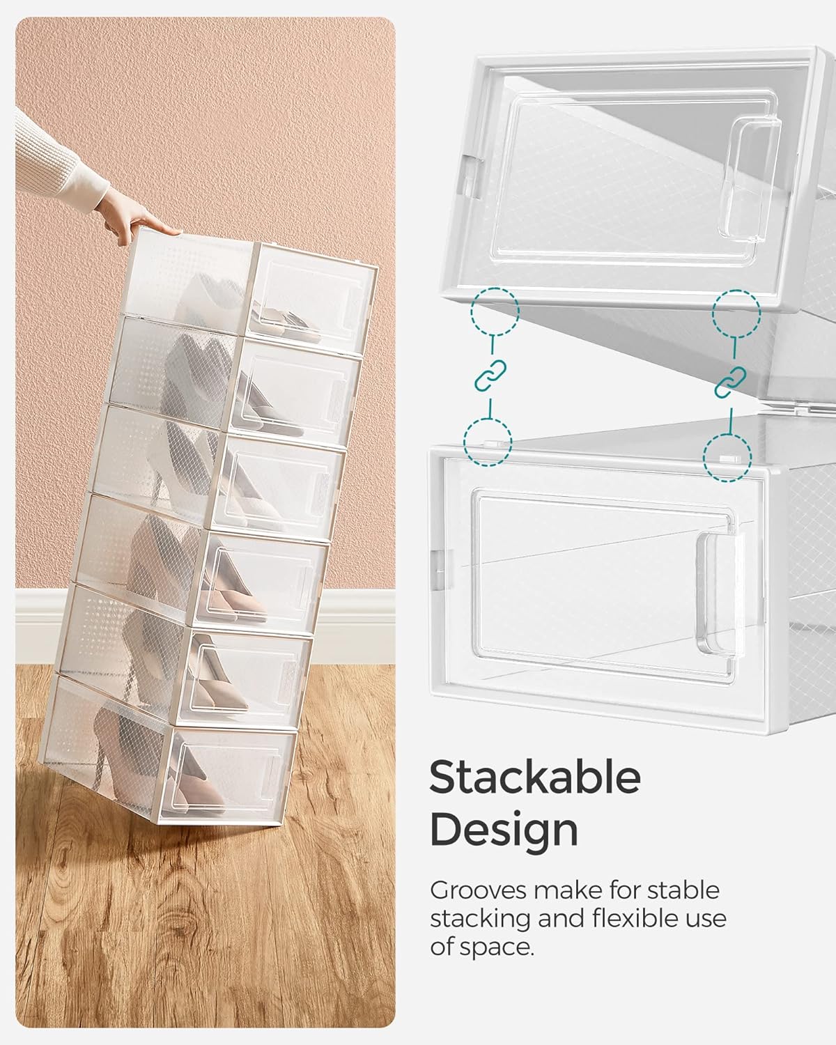 SONGMICS Cutii de pantofi, set de 12 organizatoare stivuibile, structura rezistenta ABS, 34x23x14 cm, transparent Household NewTrend