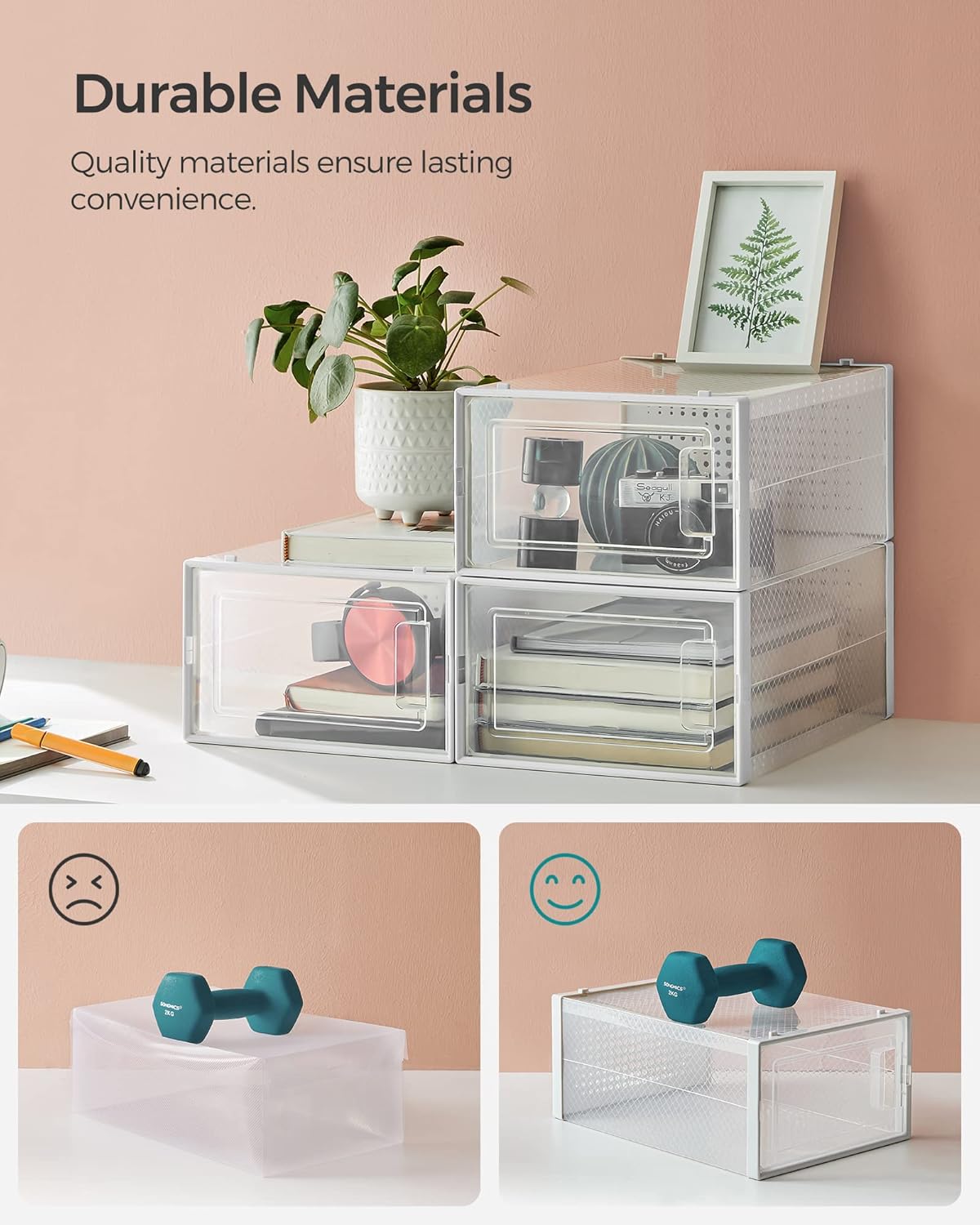 SONGMICS Cutii de pantofi, set de 12 organizatoare stivuibile, structura rezistenta ABS, 34x23x14 cm, transparent Household NewTrend