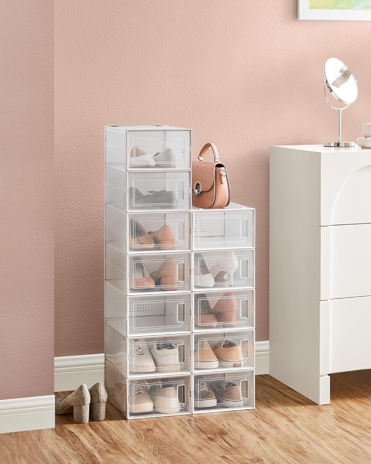 SONGMICS Cutii de pantofi, set de 12 organizatoare stivuibile, structura rezistenta ABS, 34x23x14 cm, transparent Household NewTrend