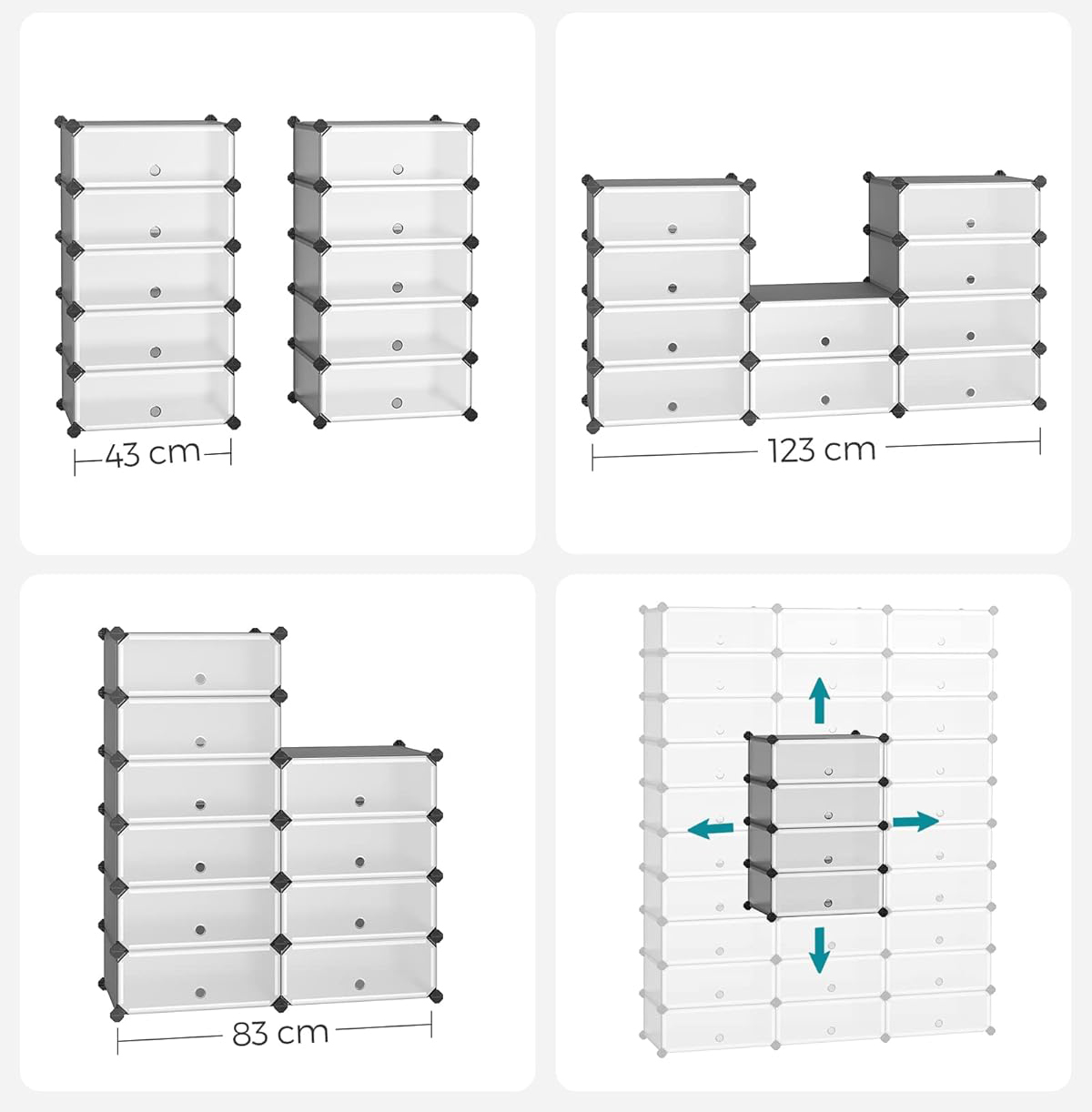 SONGMICS Dulap de depozitare pantofi modular, configurabil cu 10 compartimente, 43x31x173 cm, gri Household NewTrend