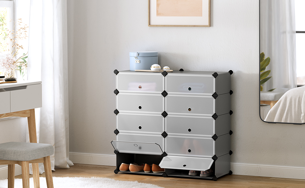 SONGMICS Dulap de depozitare pantofi modular, configurabil cu 10 compartimente, 43x31x173 cm, gri Household NewTrend