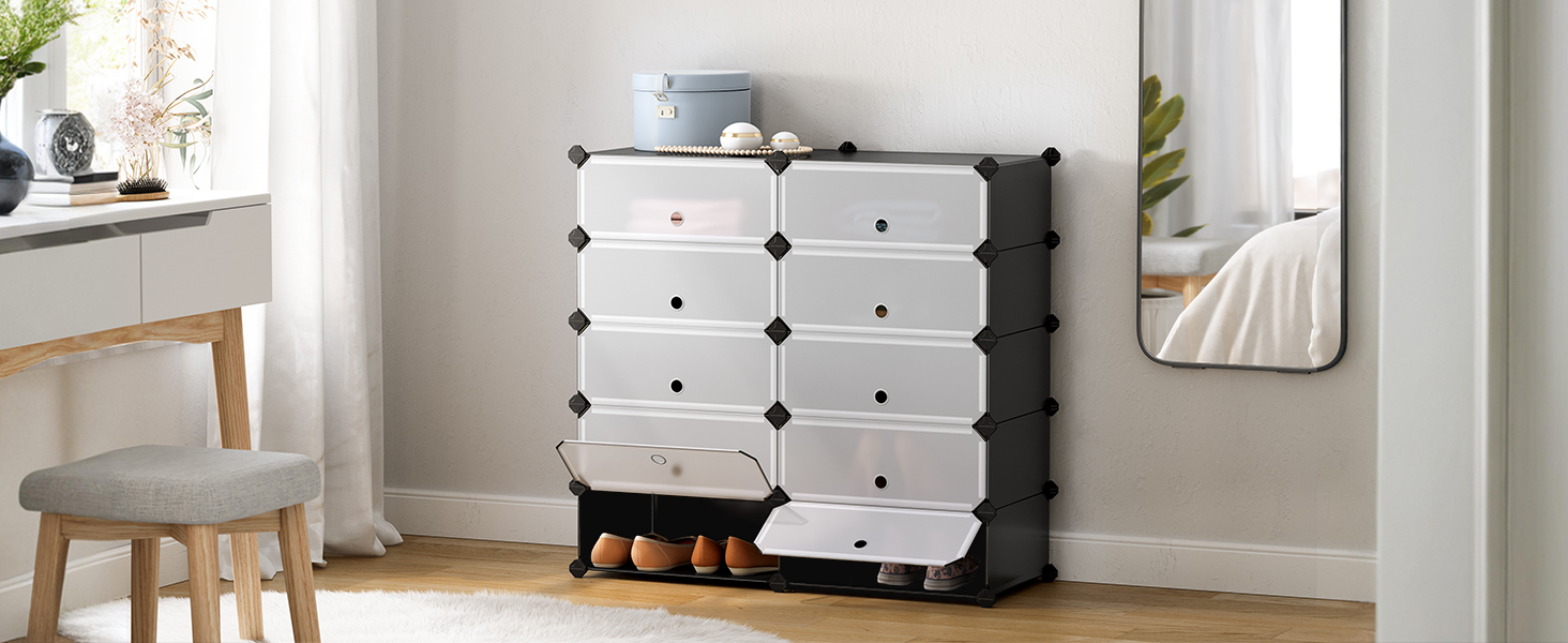 SONGMICS Dulap de depozitare pantofi modular, configurabil cu 10 compartimente, 43x31x173 cm, negru Household NewTrend