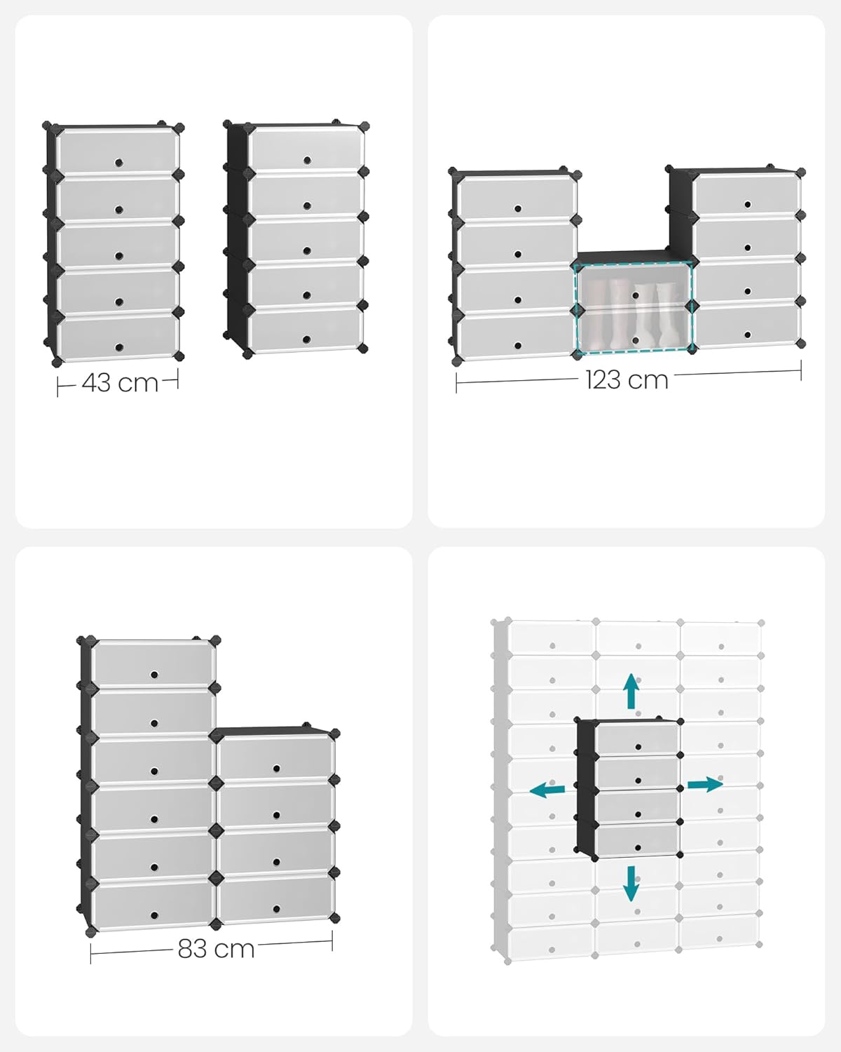 SONGMICS Dulap de depozitare pantofi modular, configurabil cu 10 compartimente, 43x31x173 cm, negru Household NewTrend