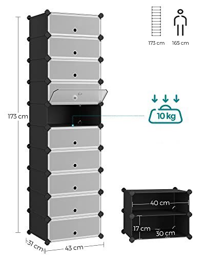 SONGMICS Dulap de depozitare pantofi modular, configurabil cu 10 compartimente, 43x31x173 cm, negru Household NewTrend