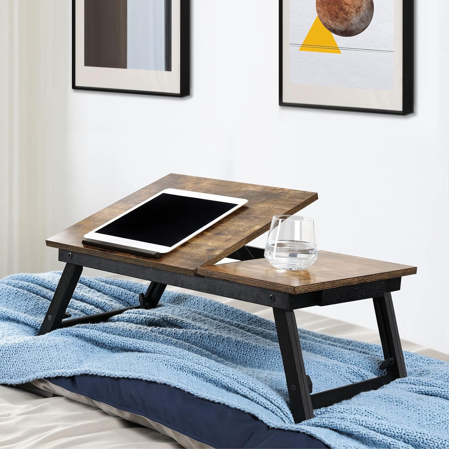 SONGMICS Masa de pat pentru laptop, plabila si reglabila, 55x35x23 cm, maro Household NewTrend