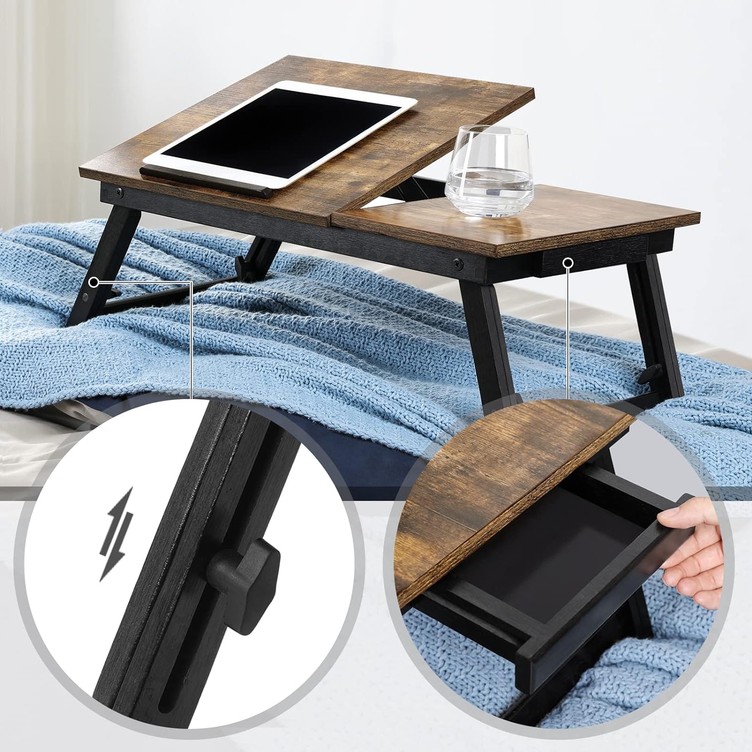 SONGMICS Masa de pat pentru laptop, plabila si reglabila, 55x35x23 cm, maro Household NewTrend