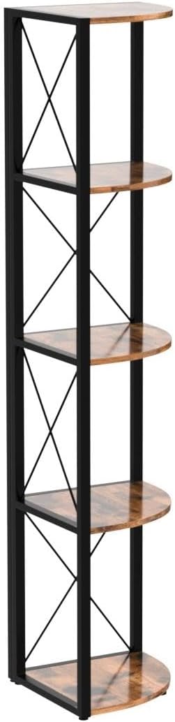 VASAGLE Biblioteca de colt cu 5 etaje, cadru metalic, stil industrial, 30x30x160 cm, maro rustic Household NewTrend