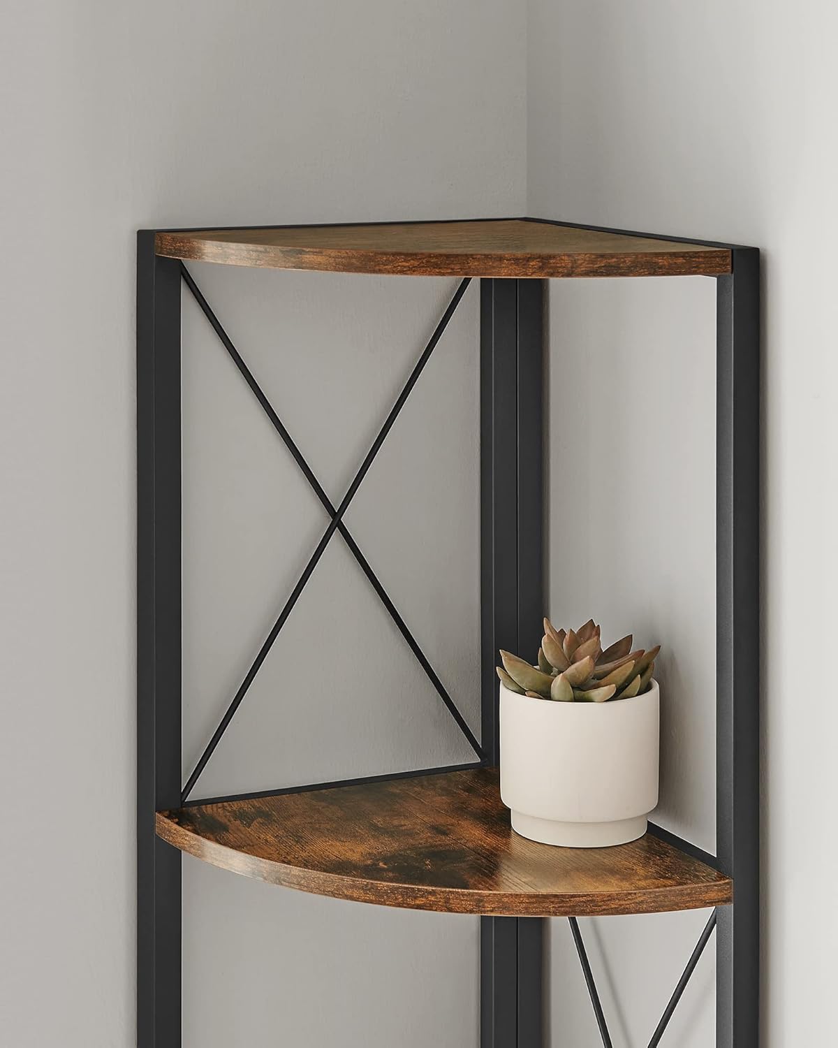 VASAGLE Biblioteca de colt cu 5 etaje, cadru metalic, stil industrial, 30x30x160 cm, maro rustic Household NewTrend