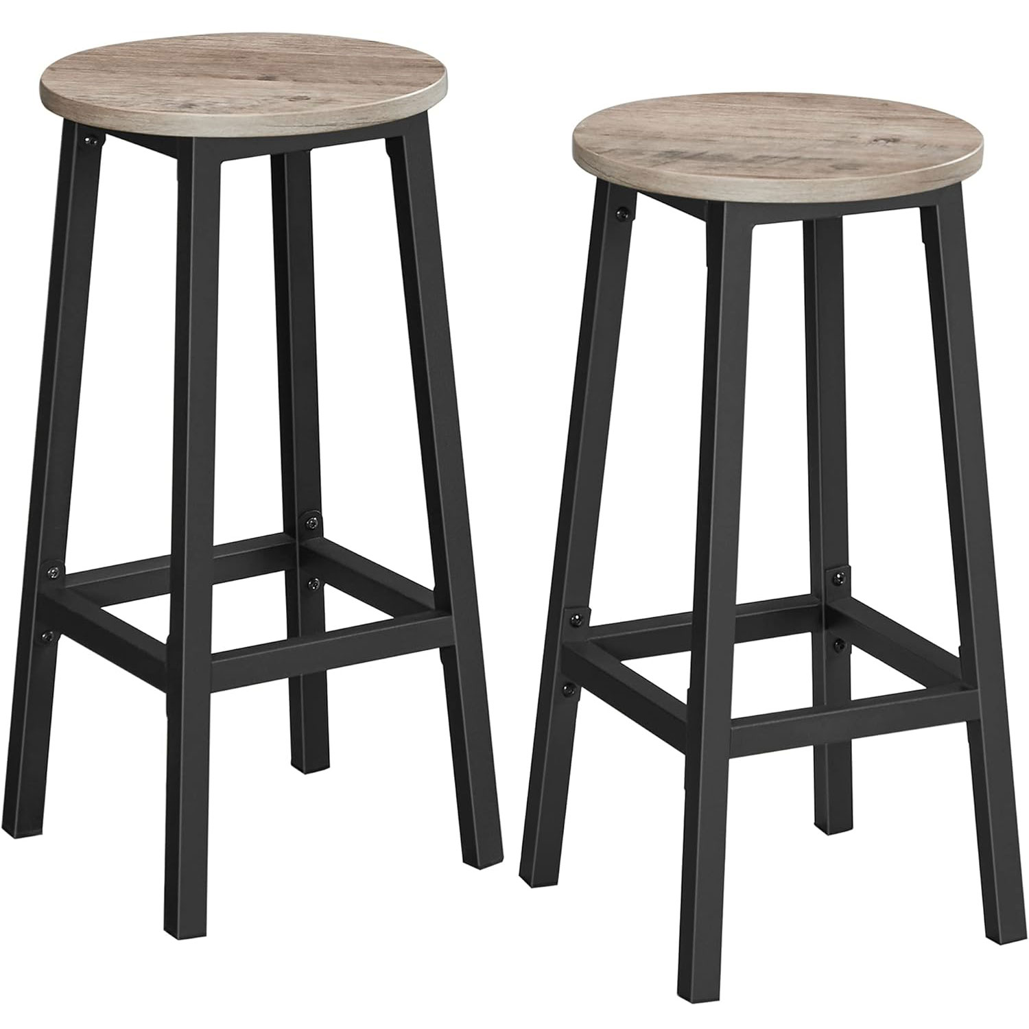VASAGLE Set 2 scaune bar inalte, sezut rotund, cadru din otel, inaltime 65 cm, stil industrial, gri Household NewTrend