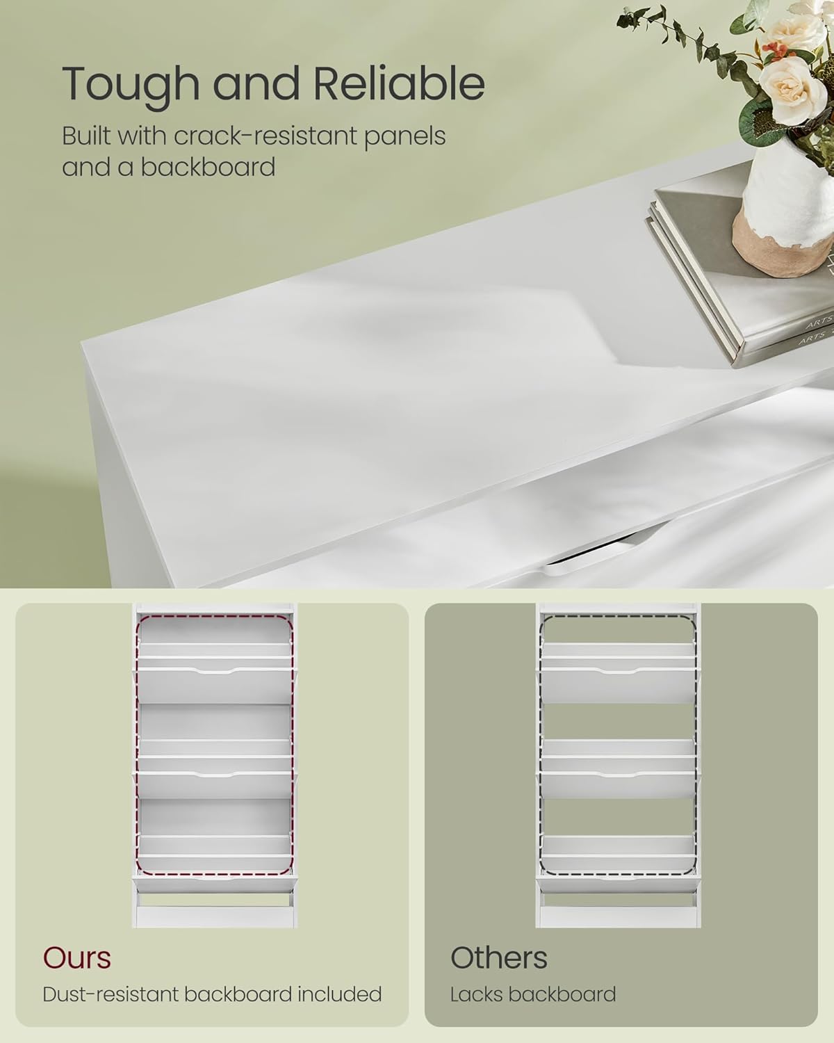 VASAGLE Dulap pantofi cu 3 usi rabatabile, pentru 14-18 perechi, 60x24x130 cm, alb Household NewTrend