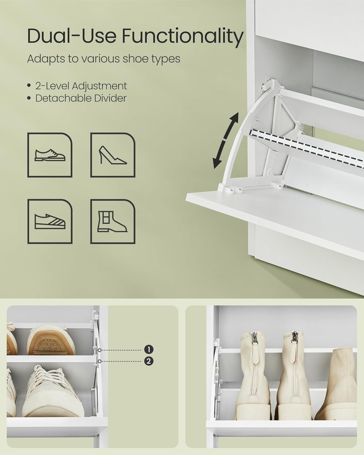 VASAGLE Dulap pantofi cu 3 usi rabatabile, pentru 14-18 perechi, 60x24x130 cm, alb Household NewTrend