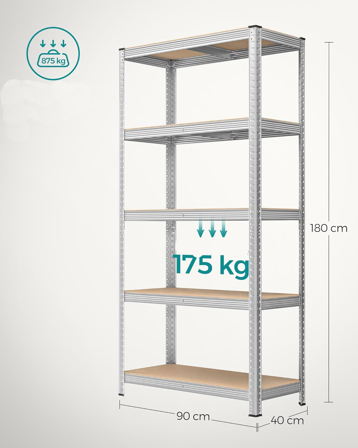 SONGMICS Set de 2 Rafturi de depozitare, cadru din otel armat, polite din MDF, max 2x875kg, 180x90x40cm, gri Household NewTrend