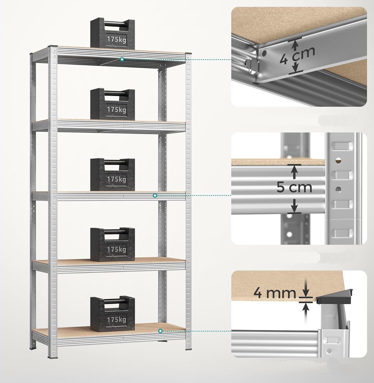 SONGMICS Set de 2 Rafturi de depozitare, cadru din otel armat, polite din MDF, max 2x875kg, 180x90x40cm, gri Household NewTrend
