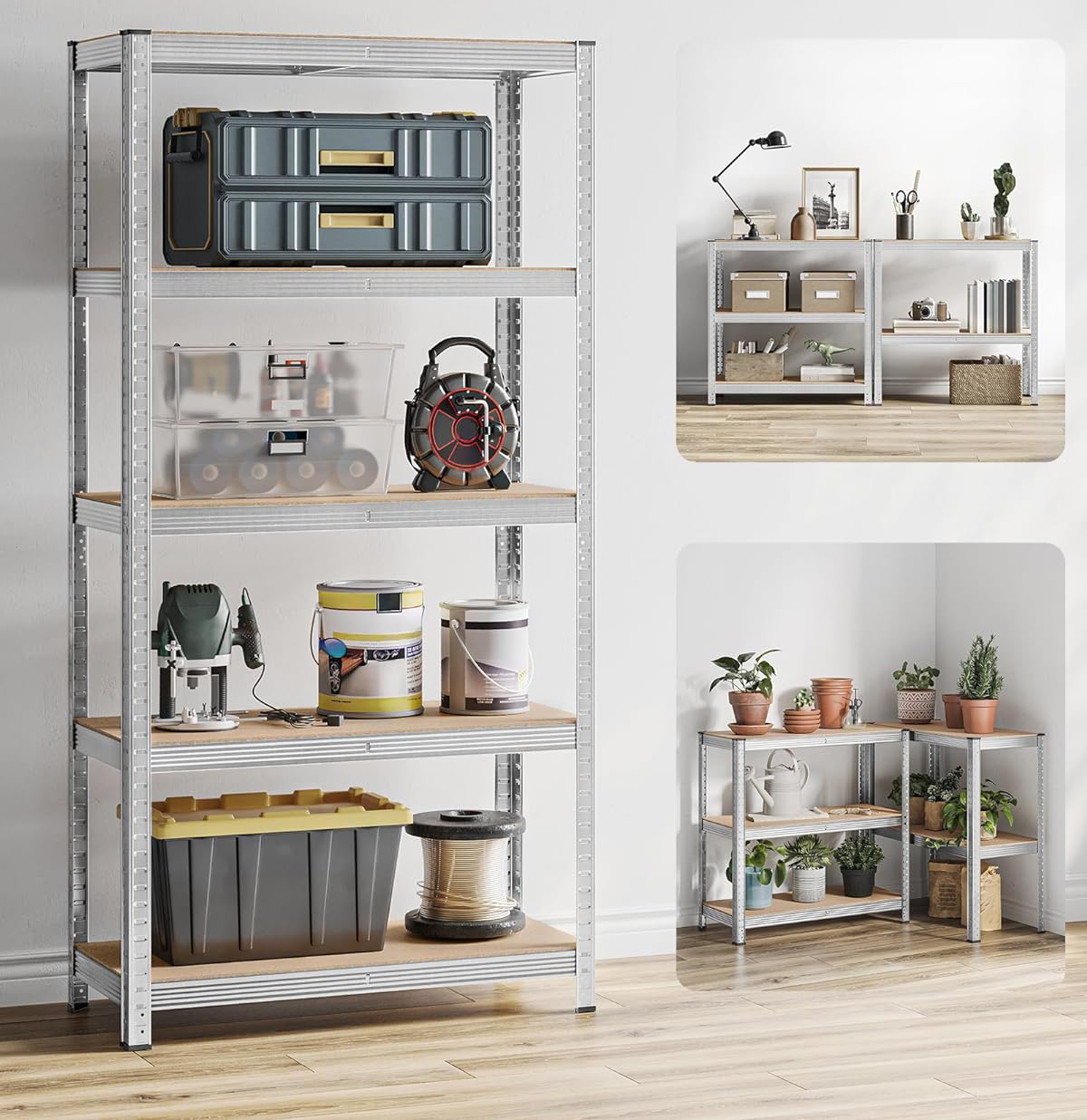 SONGMICS Set de 2 Rafturi de depozitare, cadru din otel armat, polite din MDF, max 2x875kg, 180x90x40cm, gri Household NewTrend