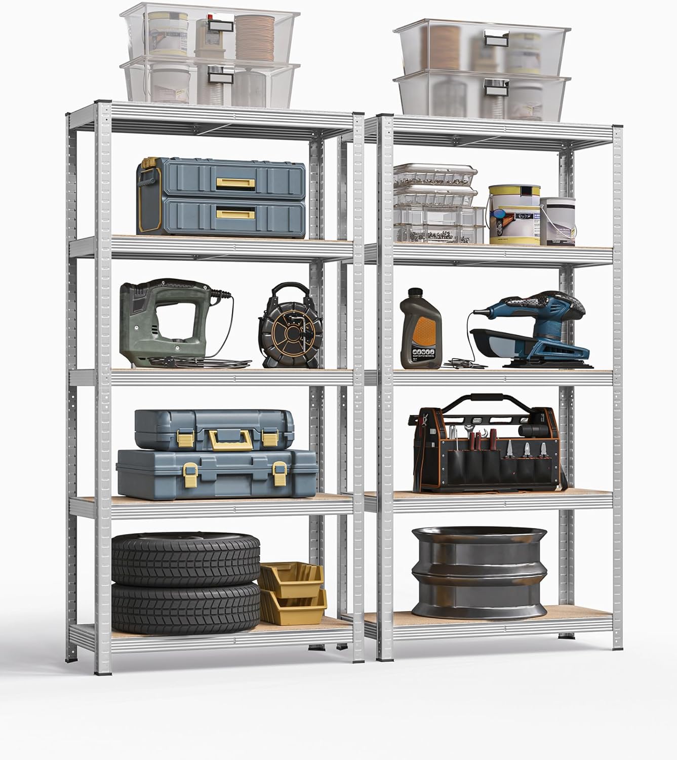 SONGMICS Set de 2 Rafturi de depozitare, cadru din otel armat, polite din MDF, max 2x875kg, 180x90x40cm, gri Household NewTrend