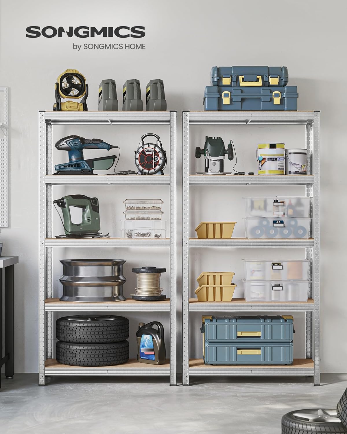 SONGMICS Set de 2 Rafturi de depozitare, cadru din otel armat, polite din MDF, max 2x875kg, 180x90x40cm, gri Household NewTrend