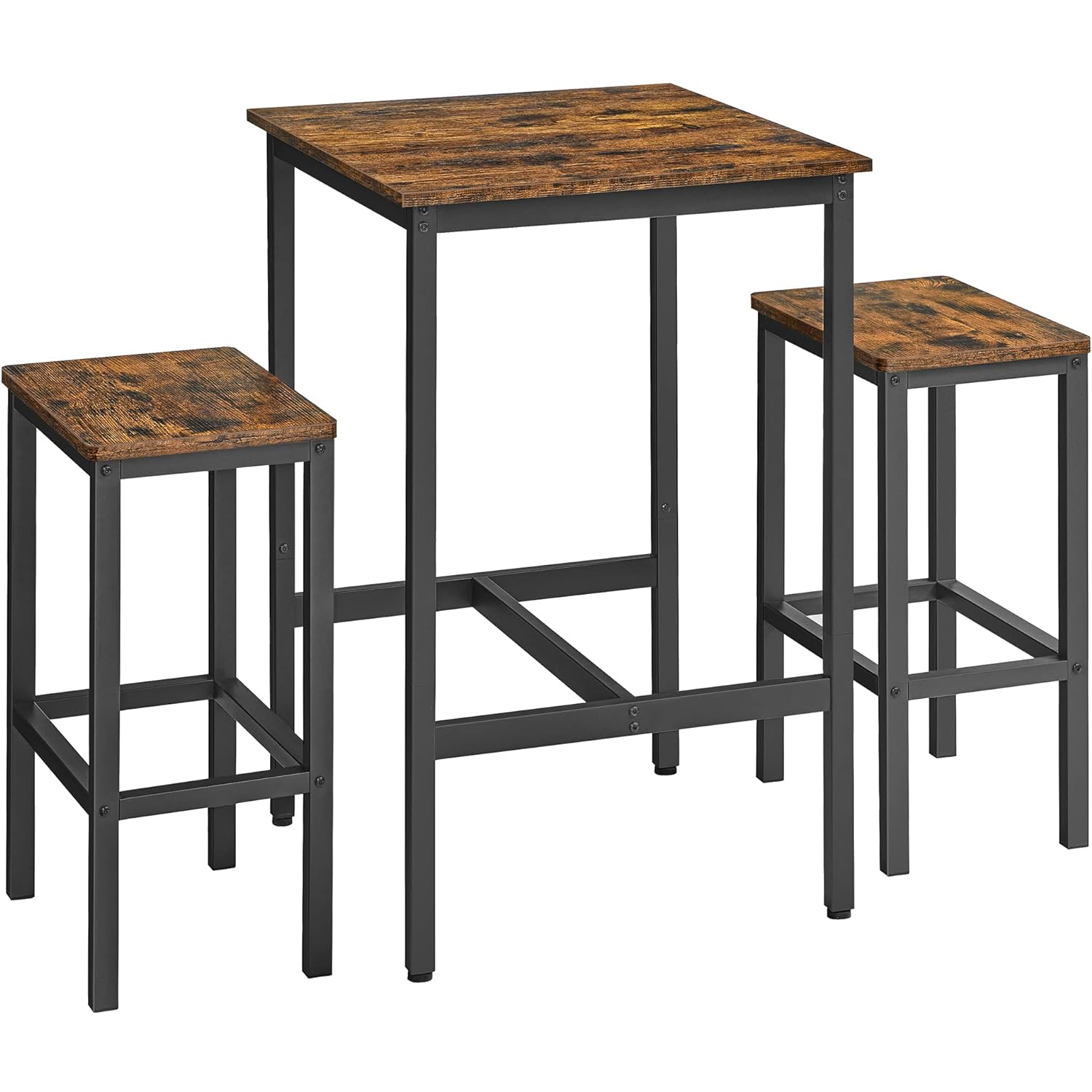 VASAGLE Set masa si scaune de bar, masa 60x60x90cm si 2 scaune 30x40x65cm, stil industrial, maro rustic Household NewTrend