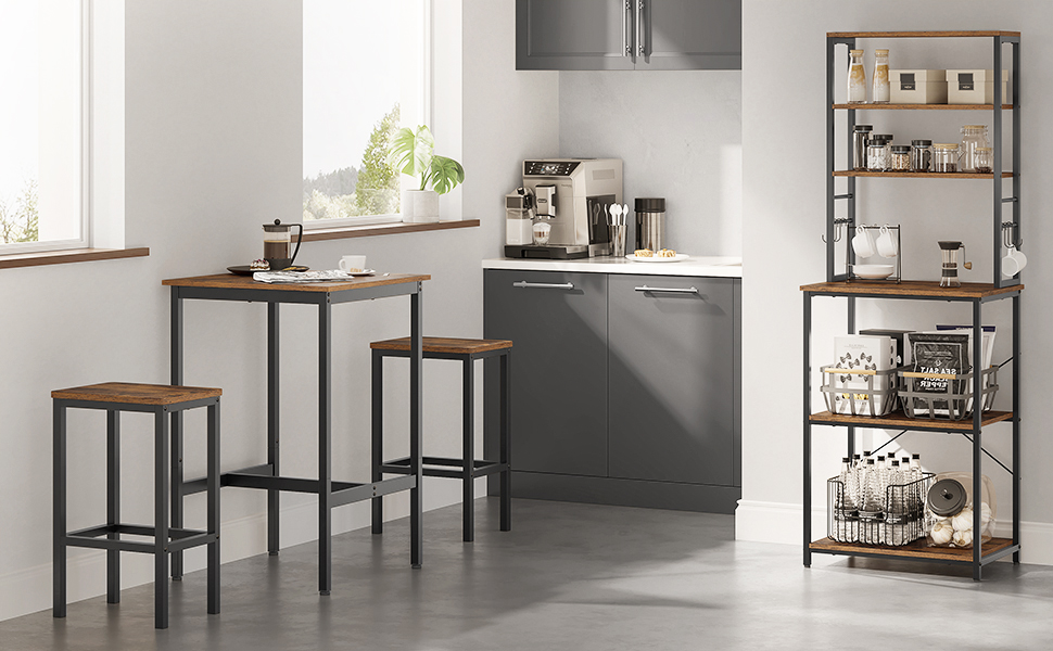 VASAGLE Set masa si scaune de bar, masa 60x60x90cm si 2 scaune 30x40x65cm, stil industrial, maro rustic Household NewTrend