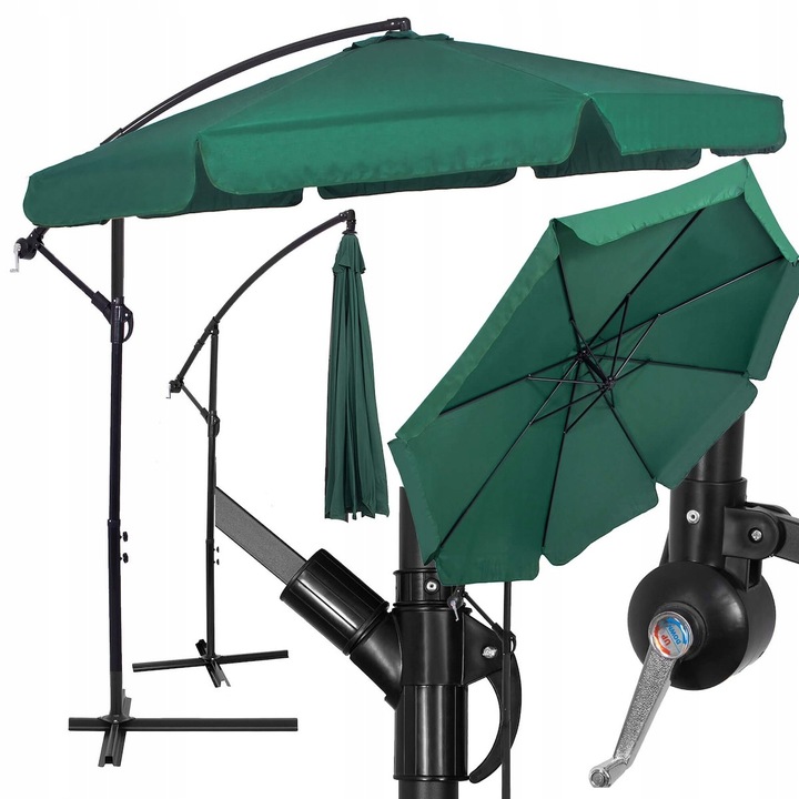 Umbrela de gradina cu brat lateral banana, cu husa, 300cm, verde Household NewTrend