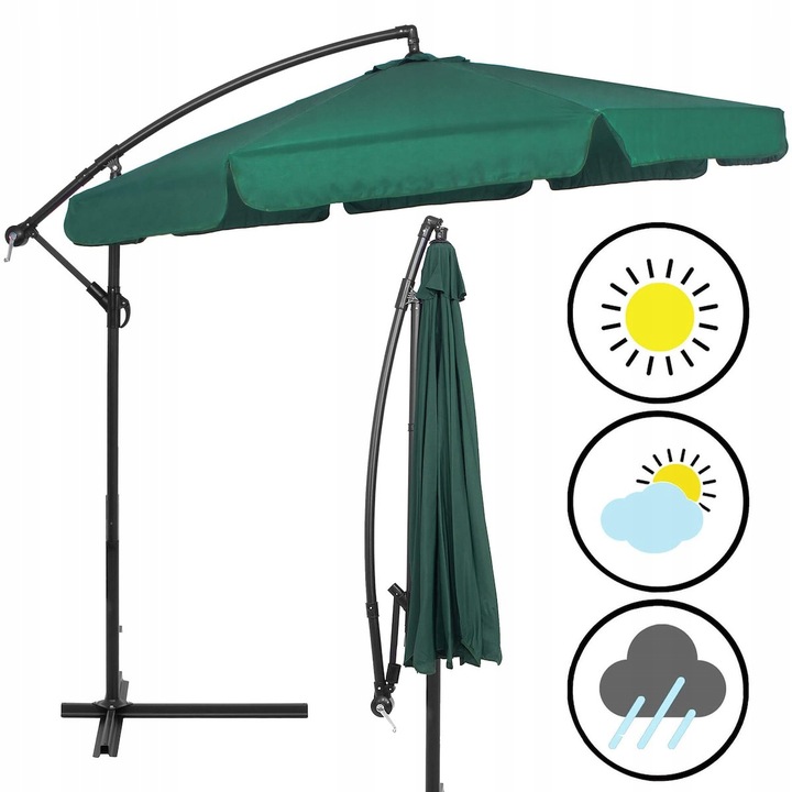 Umbrela de gradina cu brat lateral banana, cu husa, 300cm, verde Household NewTrend
