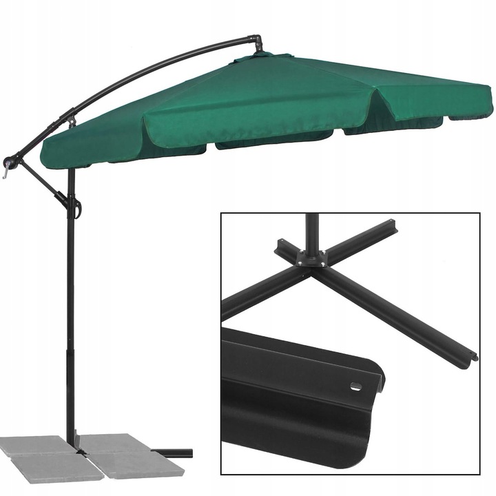 Umbrela de gradina cu brat lateral banana, cu husa, 300cm, verde Household NewTrend
