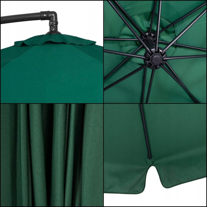 Umbrela de gradina cu brat lateral banana, cu husa, 300cm, verde Household NewTrend