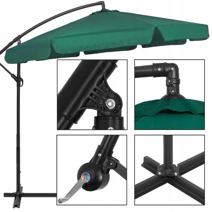 Umbrela de gradina cu brat lateral banana, cu husa, 300cm, verde Household NewTrend