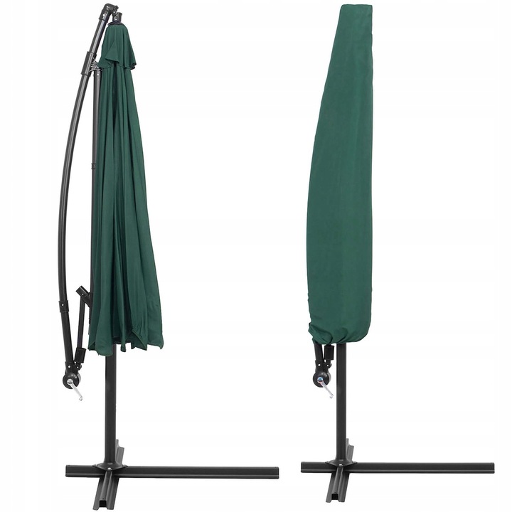 Umbrela de gradina cu brat lateral banana, cu husa, 300cm, verde Household NewTrend