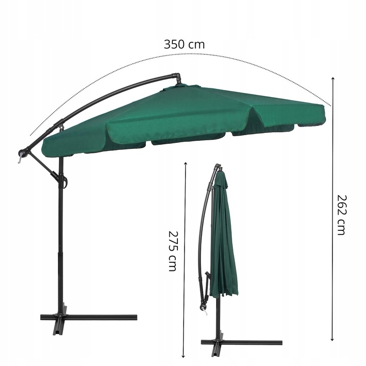 Umbrela de gradina cu brat lateral banana, cu husa, 300cm, verde Household NewTrend
