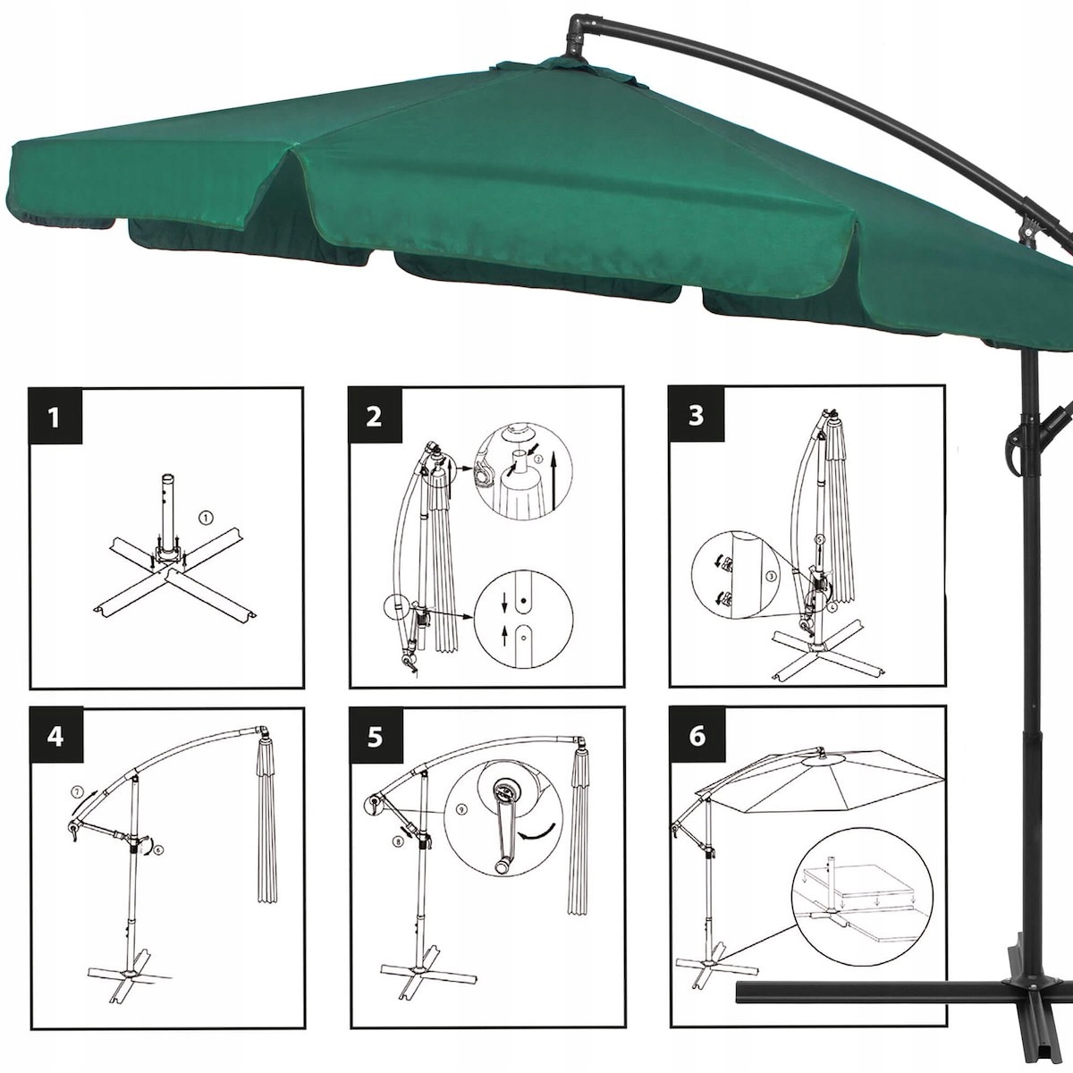 Umbrela de gradina cu brat lateral banana, cu husa, 300cm, verde Household NewTrend