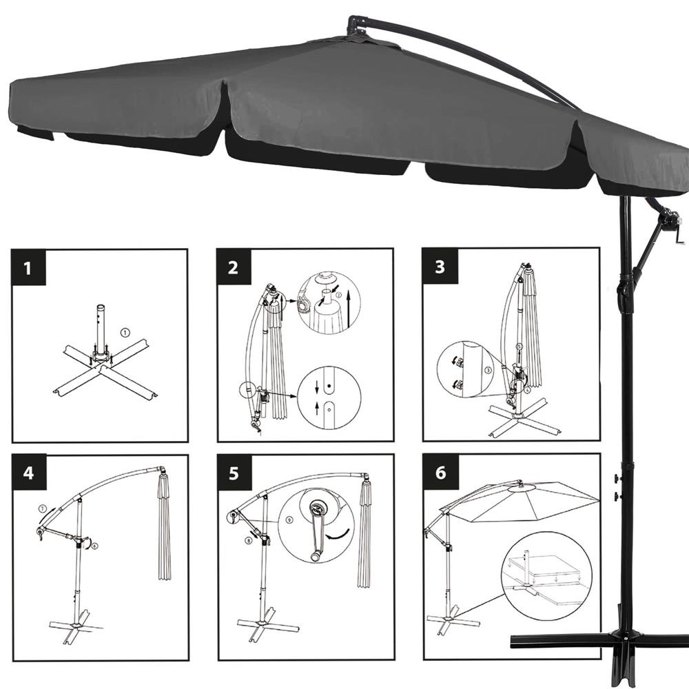 Umbrela de gradina cu brat lateral banana, cu husa, 300cm, gri Household NewTrend