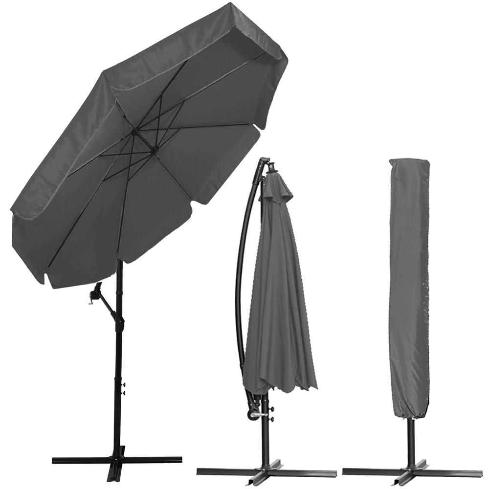 Umbrela de gradina cu brat lateral banana, cu husa, 300cm, gri Household NewTrend