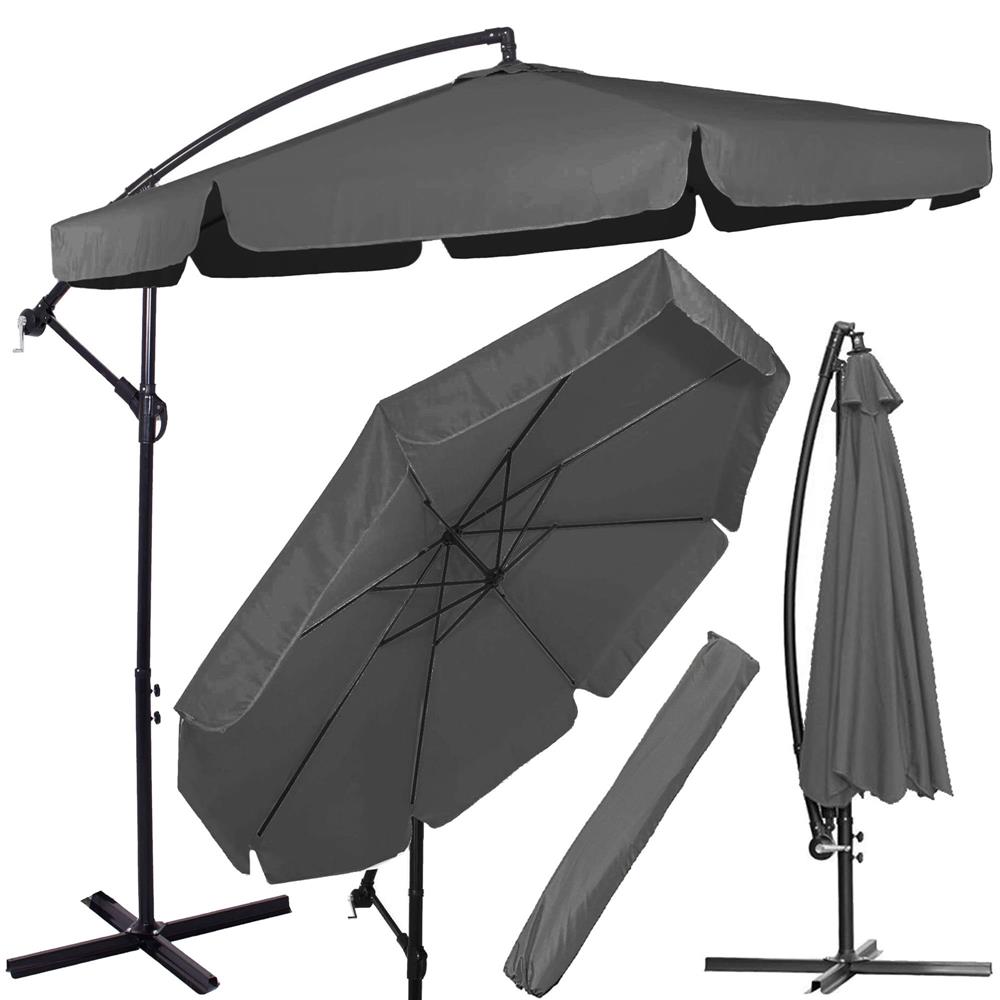 Umbrela de gradina cu brat lateral banana, cu husa, 300cm, gri Household NewTrend