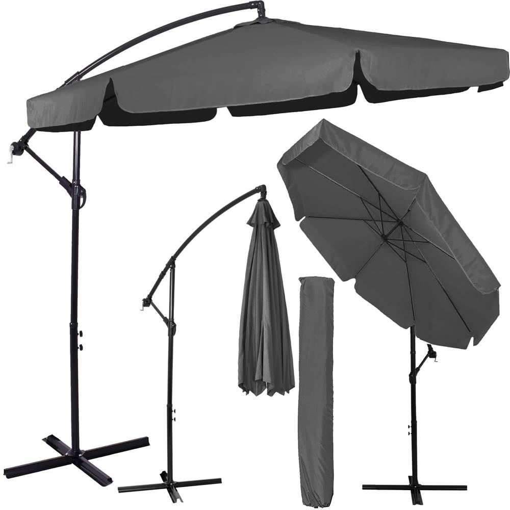 Umbrela de gradina cu brat lateral banana, cu husa, 300cm, gri Household NewTrend