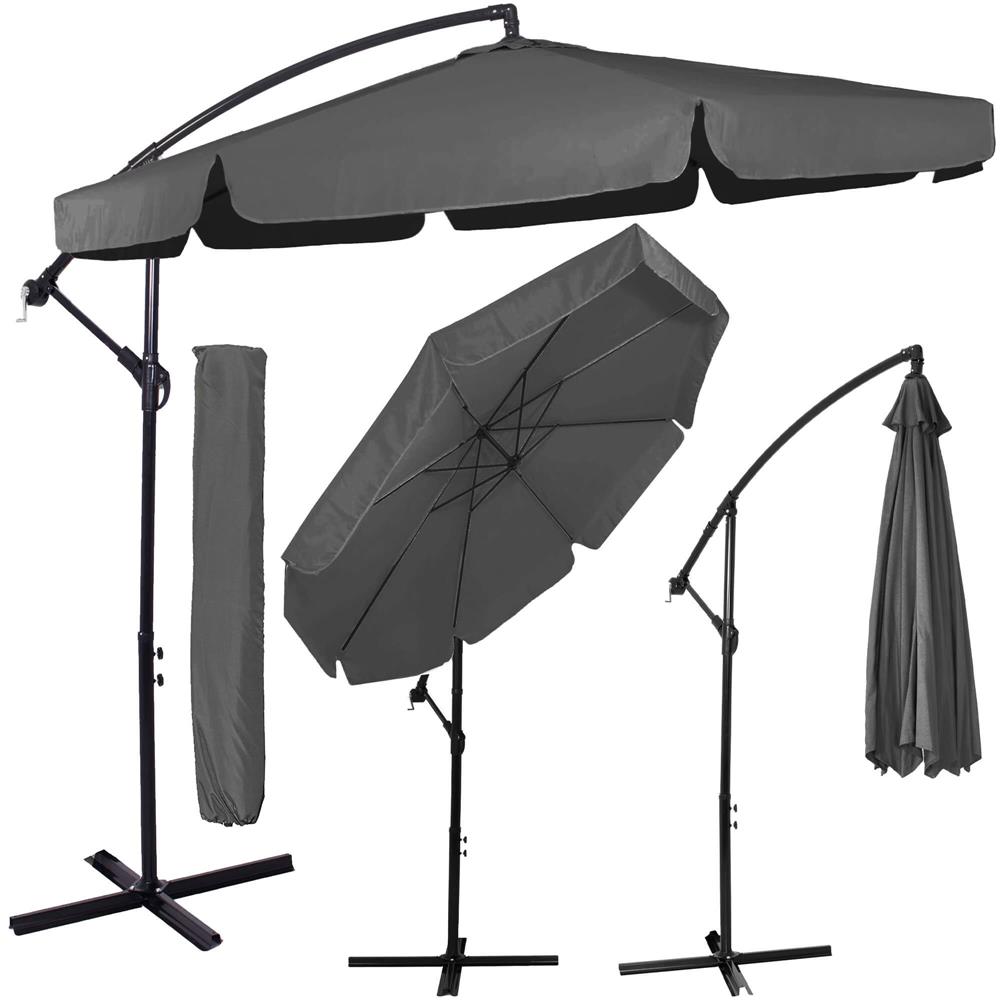 Umbrela de gradina cu brat lateral banana, cu husa, 300cm, gri Household NewTrend