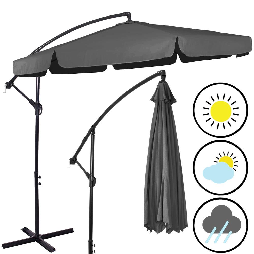 Umbrela de gradina cu brat lateral banana, cu husa, 300cm, gri Household NewTrend