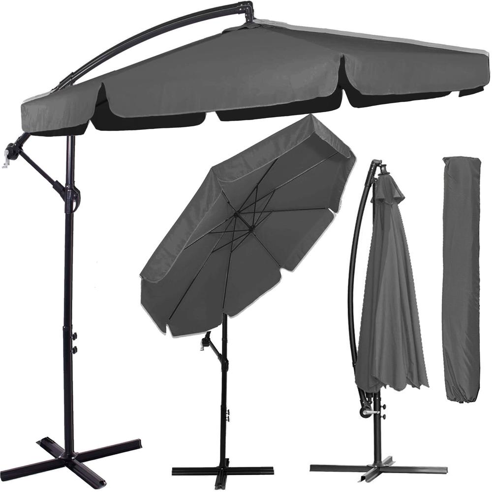 Umbrela de gradina cu brat lateral banana, cu husa, 300cm, gri Household NewTrend