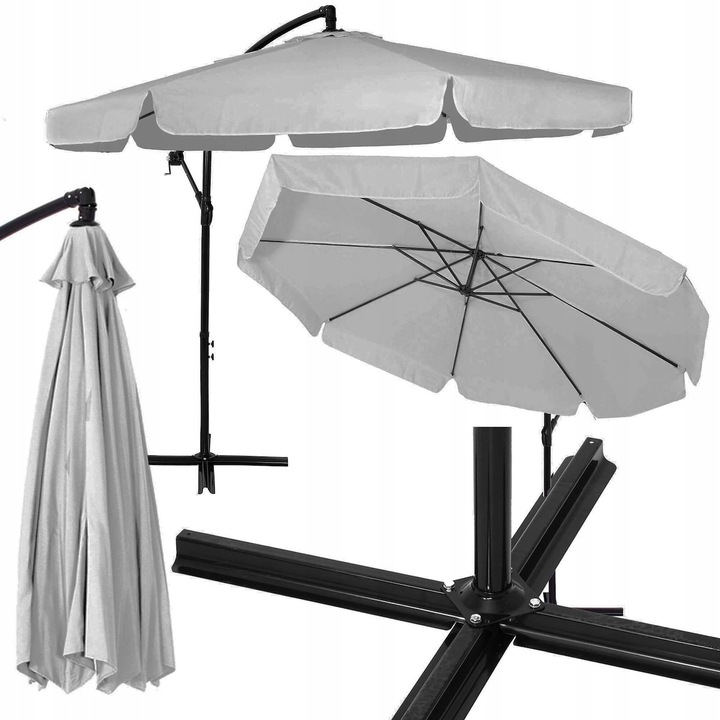 Umbrela de gradina cu brat lateral banana, cu husa, 300cm, gri deschis Household NewTrend