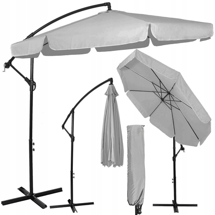 Umbrela de gradina cu brat lateral banana, cu husa, 300cm, gri deschis Household NewTrend