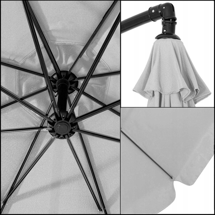Umbrela de gradina cu brat lateral banana, cu husa, 300cm, gri deschis Household NewTrend