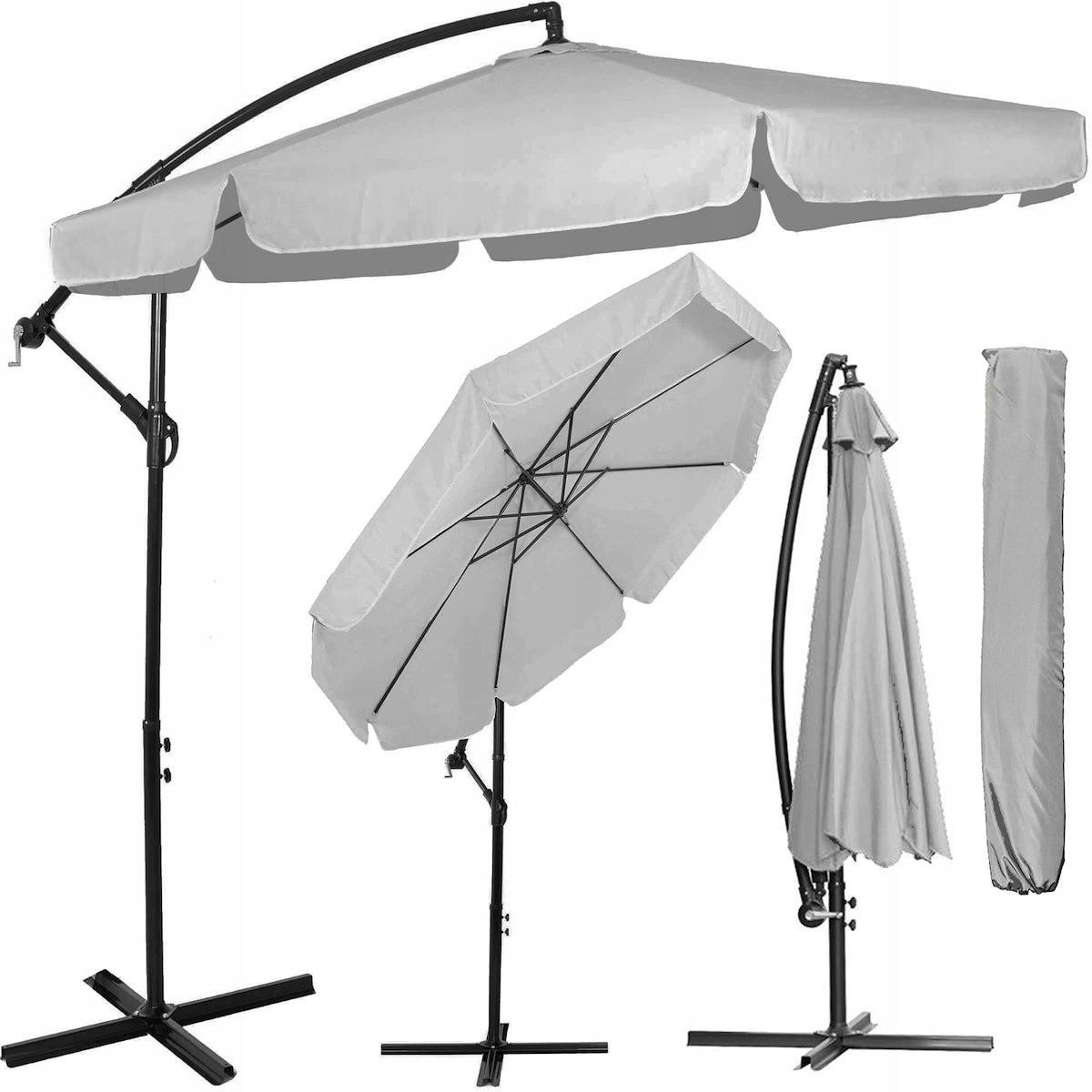 Umbrela de gradina cu brat lateral banana, cu husa, 300cm, gri deschis Household NewTrend