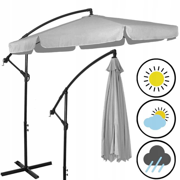Umbrela de gradina cu brat lateral banana, cu husa, 300cm, gri deschis Household NewTrend