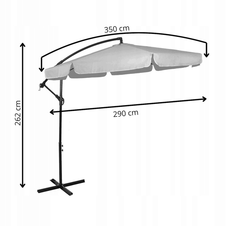 Umbrela de gradina cu brat lateral banana, cu husa, 300cm, gri deschis Household NewTrend